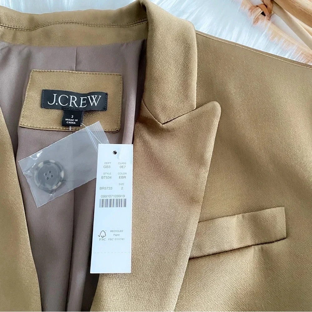 J. Crew Long Parke Blazer In Luster Crepe Earth Brown Women’s 2 NEW